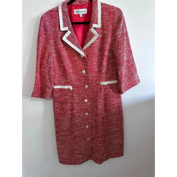 SARA CAMPBELL Women's Pink Long Sleeve Button Front Long Blazer Coat Size 12 - Picture 1 of 8